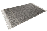 Noor Rug Collection Wool Cotton Blend Fabric - White Black, Hand Made Bohemian, 9' X 12' (1 Piece)