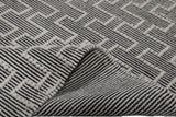 Noor Rug Collection Wool Cotton Blend Fabric - White Black, Hand Made Bohemian, 9' X 12' (1 Piece)