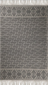 Noor Rug Collection Wool Cotton Blend Fabric - White Black, Hand Made Bohemian, 9' X 12' (1 Piece)