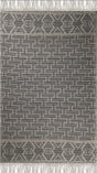 Noor Rug Collection Wool Cotton Blend Fabric - White Black, Hand Made Bohemian, 9' X 12' (1 Piece)
