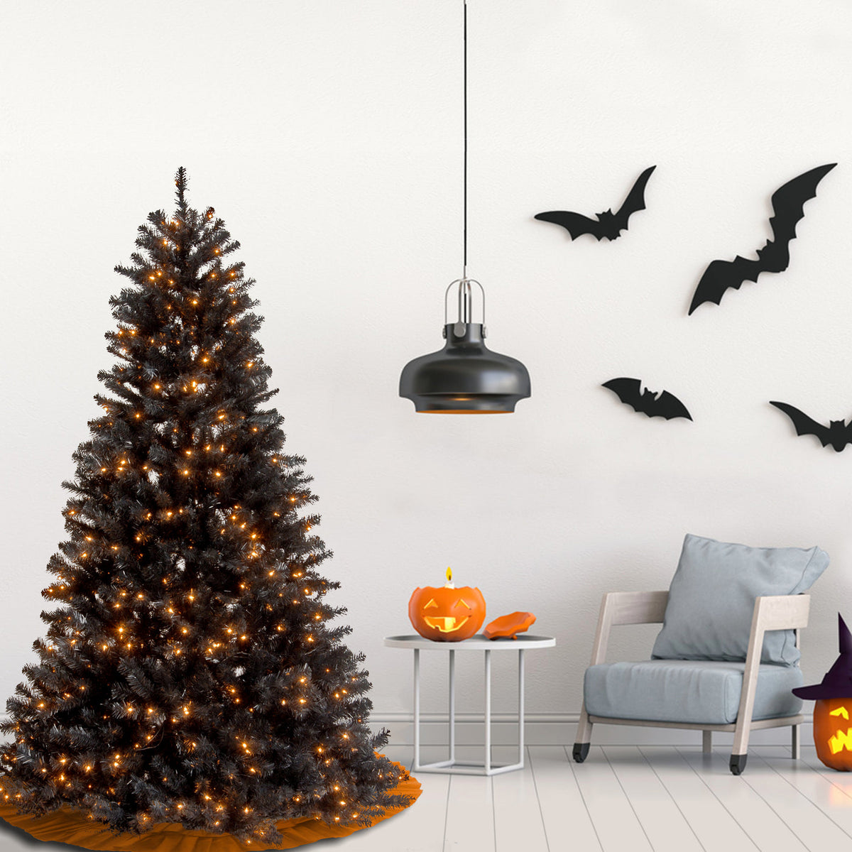 6 ft. Pre-Lit Black Spruce Halloween Tree with White Light