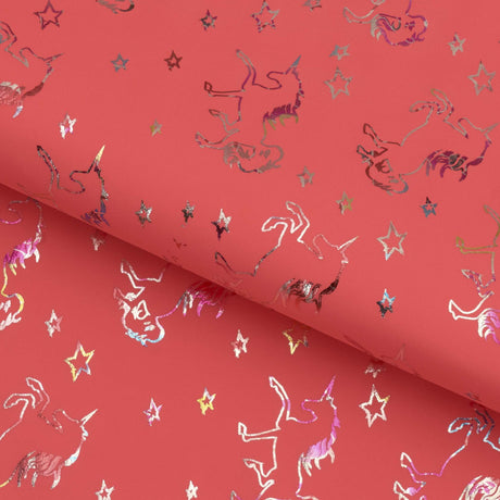 Printed Spandex Unicorns Foil Pink
