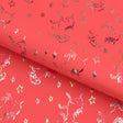 Unicorns Foil In Pink Printed Nylon Spandex Fabric - Pink Unicorn Foil Print, 57" Width (1 Yard)