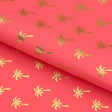 Palm Trees Foil In Pink Nylon Spandex Fabric - Gold/Pink Palm Trees Foil, 57" Width (1 Yard)