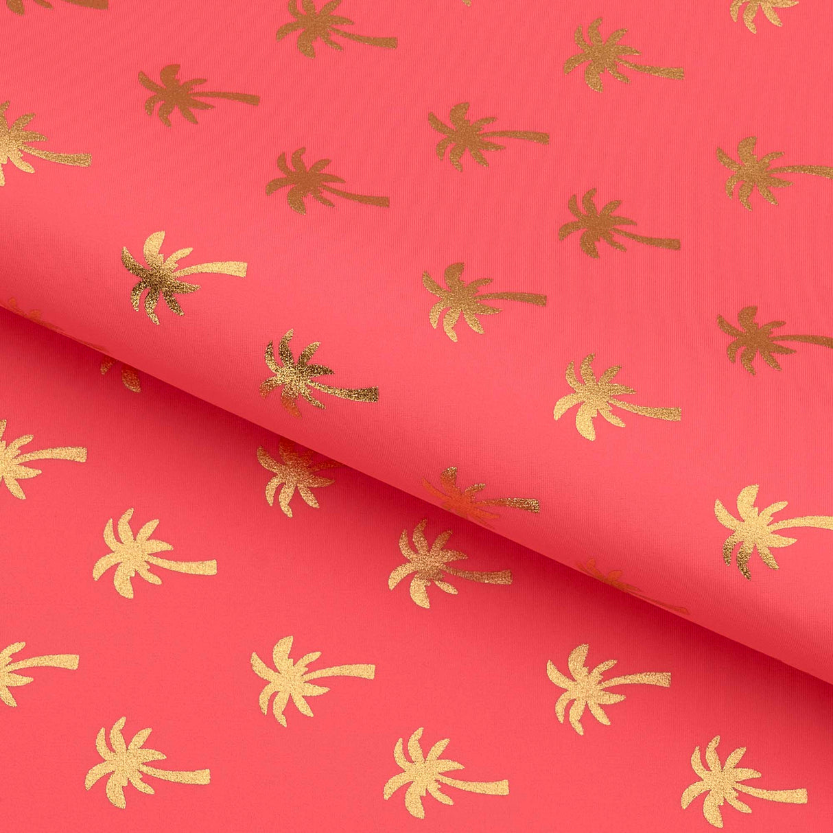 Palm Trees Foil In Pink Nylon Spandex Fabric - Gold/Pink Palm Trees Foil, 57" Width (1 Yard)