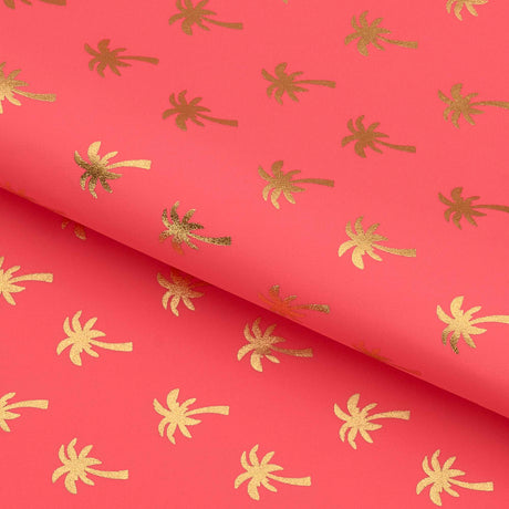 Palm Trees Foil In Pink Nylon Spandex Fabric - Gold/Pink Palm Trees Foil, 57" Width (1 Yard)
