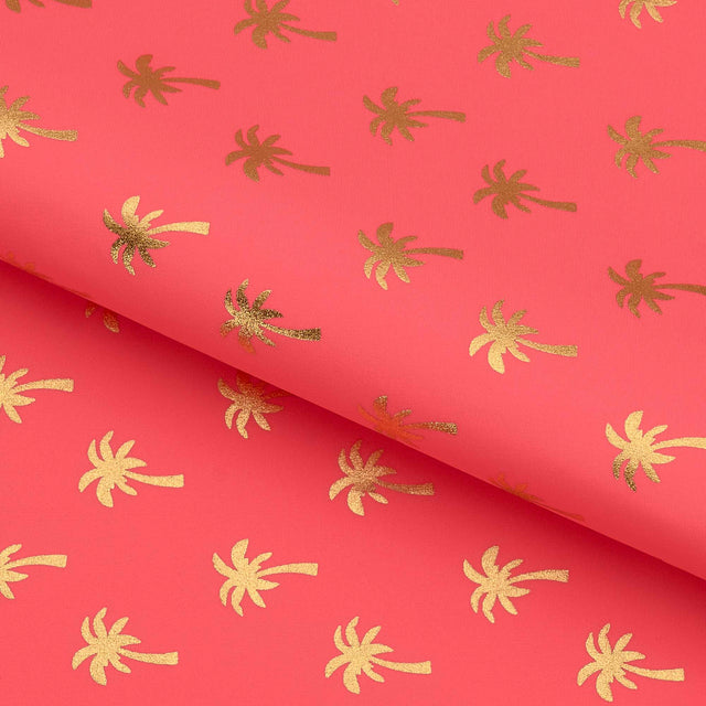 Palm Trees Foil In Pink Nylon Spandex Fabric - Gold/Pink Palm Trees Foil, 57" Width (1 Yard)