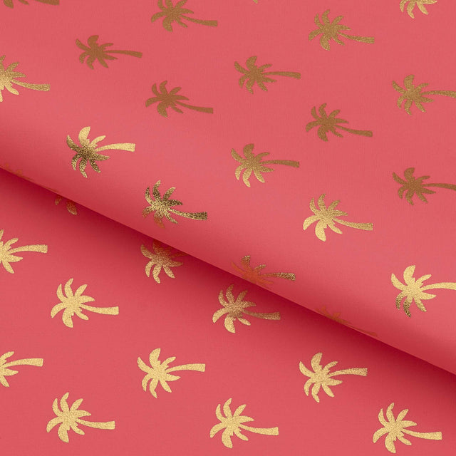Printed Spandex Palm Trees Pink Gold