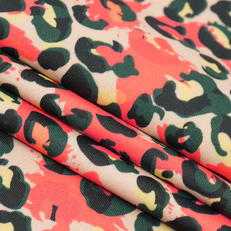 Printed Spandex Fabric Brown Pink Leopard
