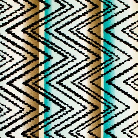Brown And Turquoise Zig Zag Printed Nylon Spandex Fabric - Brown And Turquoise Zig Zag, 55/56" Width (1 Yard)