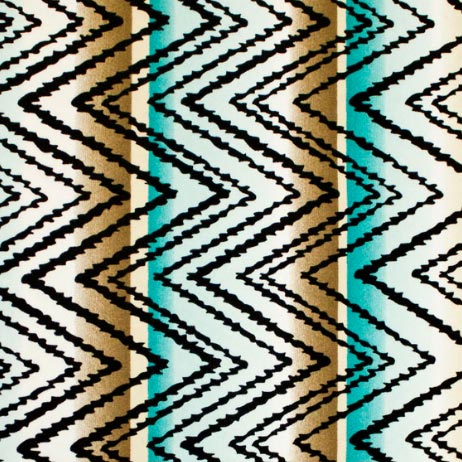Brown And Turquoise Zig Zag Printed Nylon Spandex Fabric - Brown And Turquoise Zig Zag Print, 55/56" Width (1 Yard)