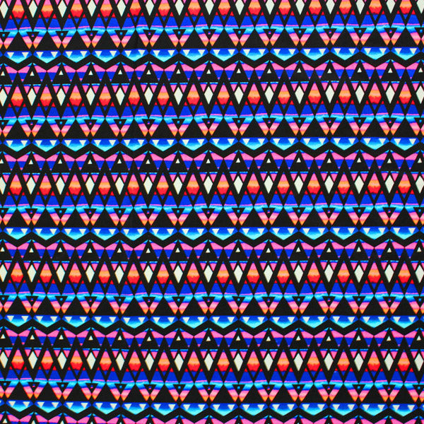 Diamond Triangle Printed Nylon Spandex Fabric - Blue Triangle Print, 55/56" Width (1 Yard)