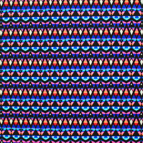 Diamond Triangle Printed Nylon Spandex Fabric - Blue Triangle Print, 55/56" Width (1 Yard)