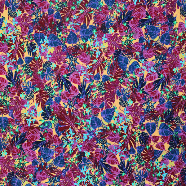 Purple Floral Plant Printed Nylon Spandex Fabric - Purple Floral Print, 55/56" Width (1 Yard)