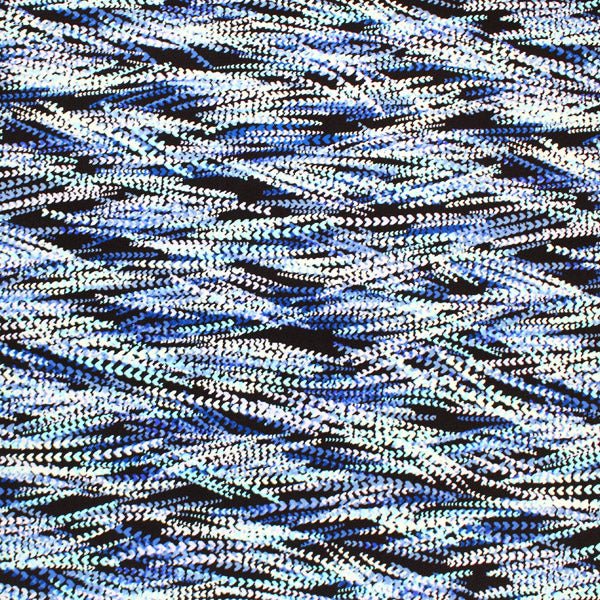 Fronds In The Wind Nylon Spandex Fabric - Blue Fronds Print, 55/56" Width (1 Yard)