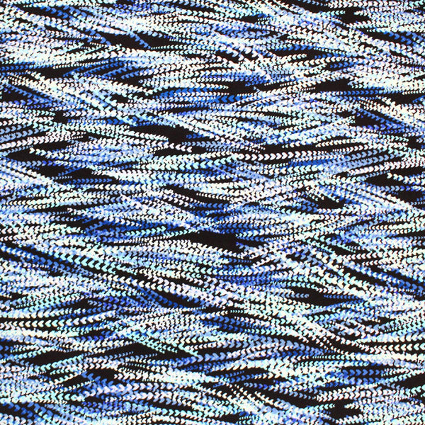 Fronds In The Wind Nylon Spandex Fabric - Blue Botanical Print, 55/56" Width (1 Yard)