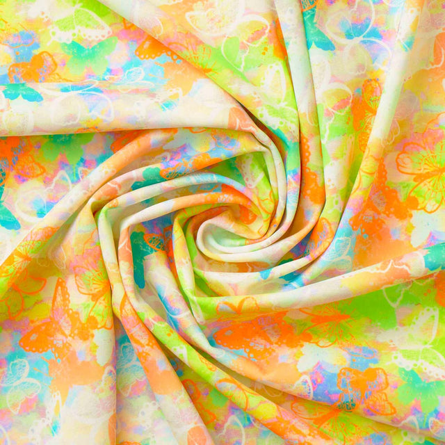 Printed Spandex Fabric Neon Butterflies