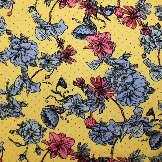 Printed Spandex Dotted Poppy Blue
