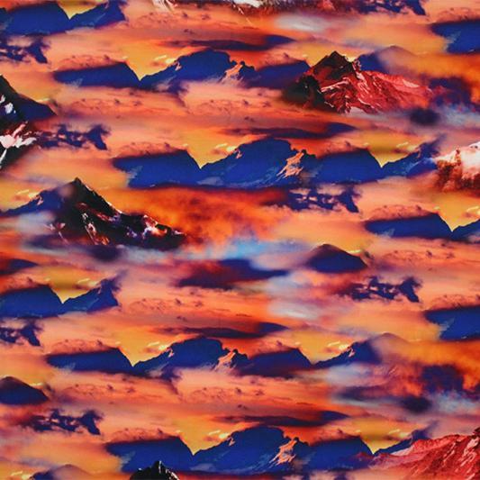 Printed Spandex Cloudy Mountain Range