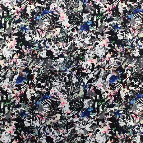 Black And White Collage Printed Nylon Spandex Fabric - Black And White Collage Print, 55/56" Width (1 Yard)