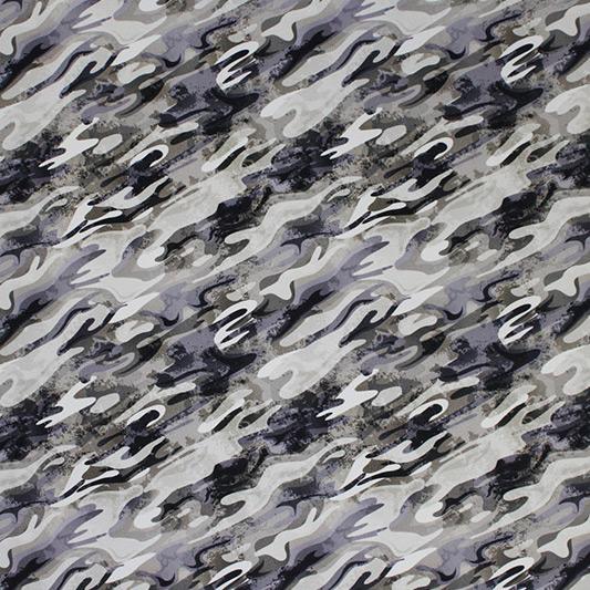 Neutral Gray Camo Printed Nylon Spandex Fabric - Gray Camo Print, 55/56" Width (1 Yard)