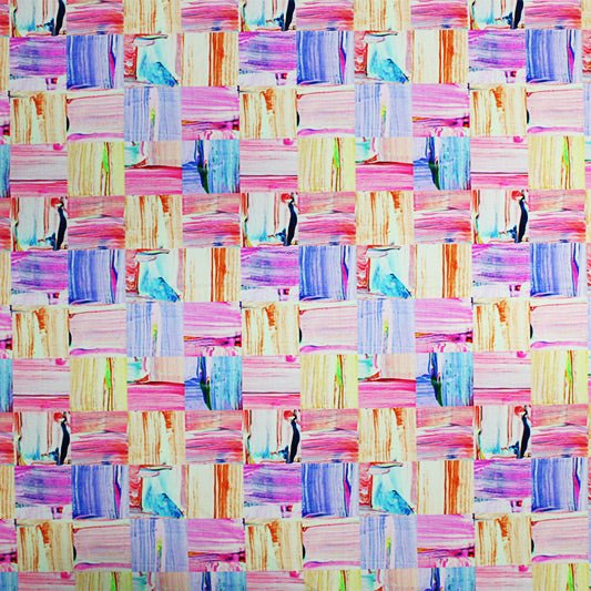 Painted Patchwork Printed Nylon Spandex Fabric - Blue Patchwork Print, 55/56" Width (1 Yard)