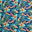 Printed Spandex Tropical Leaves Navy