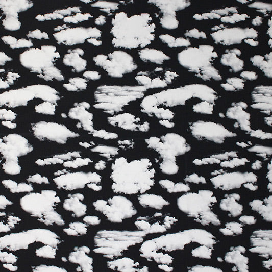 Midnight Clouds Printed Nylon Spandex Fabric - Blue Clouds Print, 55/56" Width (1 Yard)