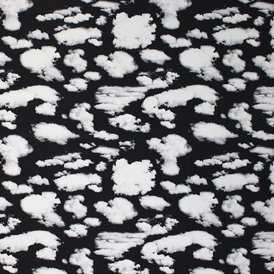 Midnight Clouds Printed Nylon Spandex Fabric - Blue Clouds Print, 55/56" Width (1 Yard)