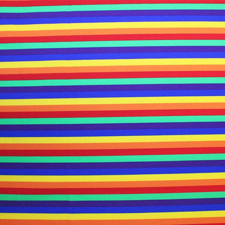Rainbow Stripes Printed Nylon Spandex Fabric - Blue, Rainbow Stripes, 55/56" Width (1 Yard)