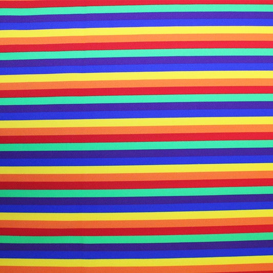 Rainbow Stripes Printed Nylon Spandex Fabric - Blue, Rainbow Stripes, 55/56" Width (1 Yard)