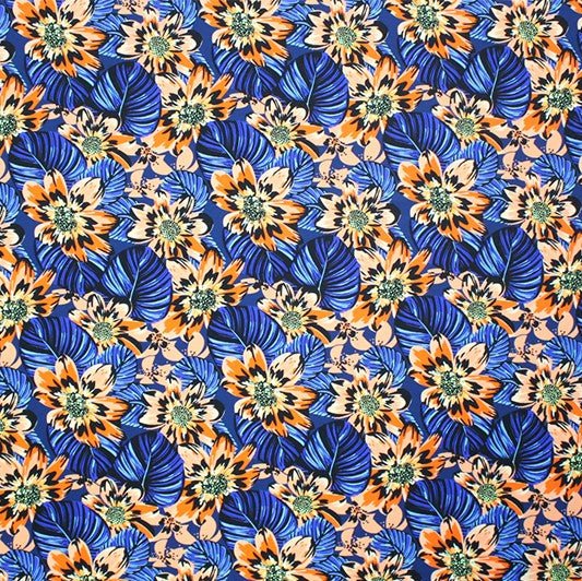 Secret Garden Printed Nylon Spandex Fabric - Blue Floral Print, 55/56" Width (1 Yard)