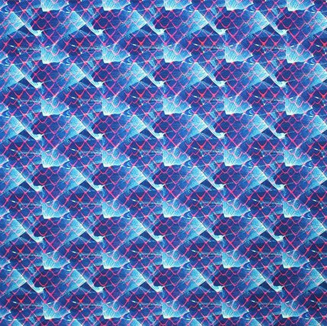 Net On Waves Printed Nylon Spandex Fabric - Blue, Wave Print, 55/56" Width (1 Yard)
