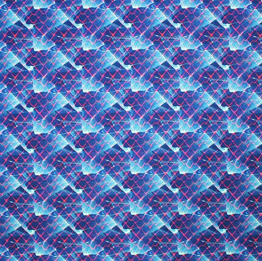 Net On Waves Printed Nylon Spandex Fabric - Blue Wave Print, 55/56" Width (1 Yard)