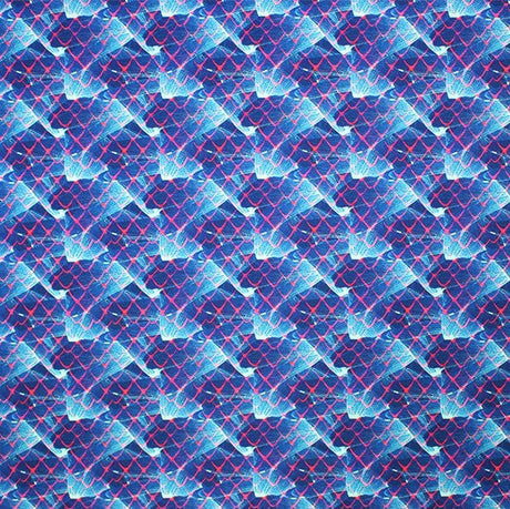 Net On Waves Printed Nylon Spandex Fabric - Blue Wave Print, 55/56" Width (1 Yard)