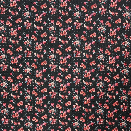 Rose Garden Printed Spandex Fabric - Blue Floral Print, 55/56" Width (1 Yard)