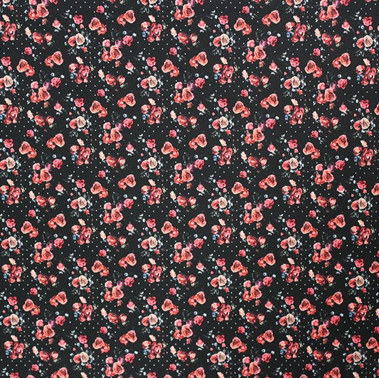 Rose Garden Printed Spandex Fabric - Blue Floral Print, 55/56" Width (1 Yard)