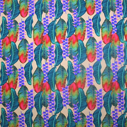 Floating Leaves Printed Nylon Spandex Fabric - Blue Leaves Print, 55/56" Width (1 Yard)
