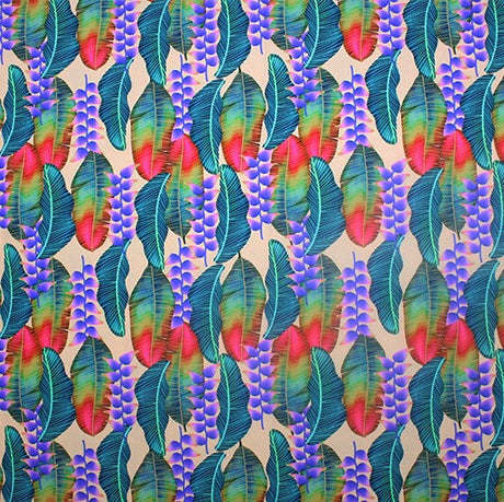 Floating Leaves Printed Nylon Spandex Fabric - Blue Leaves Print, 55/56" Width (1 Yard)