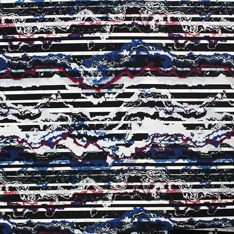 Distressed Stripes Printed Nylon Spandex Fabric - Blue Distressed Stripes, 55/56" Width (1 Yard)