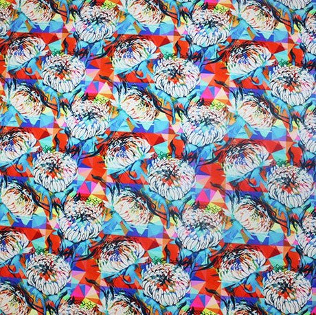 Abstract Wild Flower Printed Nylon Spandex Fabric - Blue Floral Print, 55/56" Width (1 Yard)