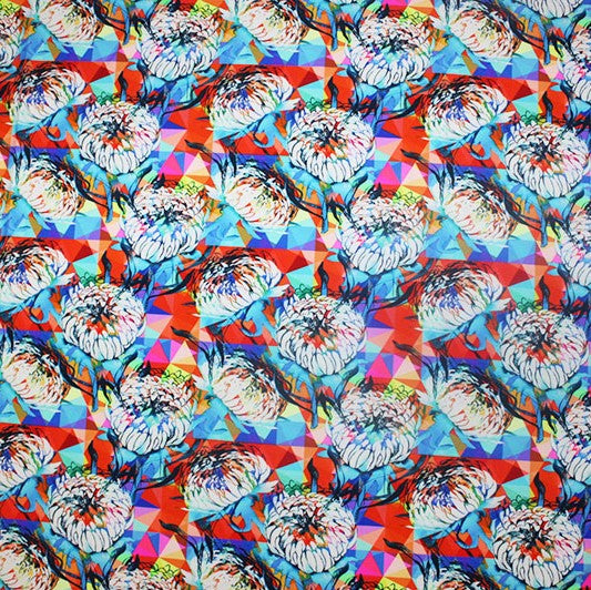 Abstract Wild Flower Printed Nylon Spandex Fabric - Blue Floral Print, 55/56" Width (1 Yard)
