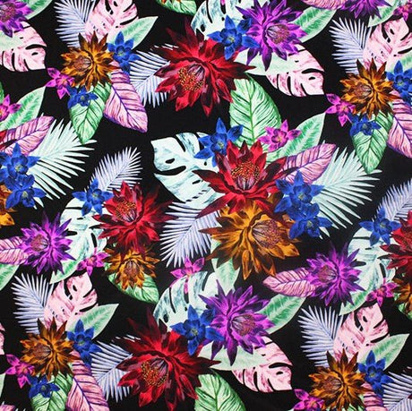 Printed Spandex Floral Paradise Black