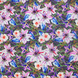 Electric Lilies Printed Nylon Spandex Fabric - Blue Lilies Print, 55/56" Width (1 Yard)