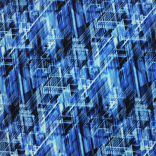 Artificial Intelligence Printed Spandex Nylon Spandex Fabric - Blue Digital Print, 55/56" Width (1 Yard)