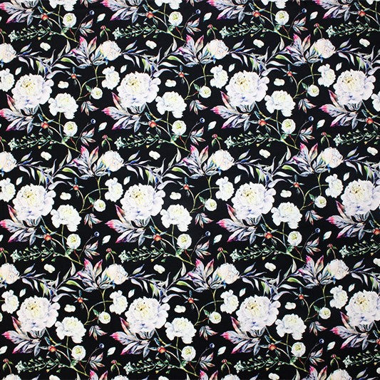 Wishful Garden Printed Nylon Spandex Fabric - Blue Floral Print, 55/56" Width (1 Yard)
