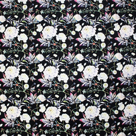 Wishful Garden Printed Nylon Spandex Fabric - Blue Floral Print, 55/56" Width (1 Yard)