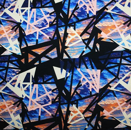 Printed Spandex Geometrical Skies Blue