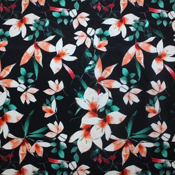 Printed Spandex Floral Vines Blue