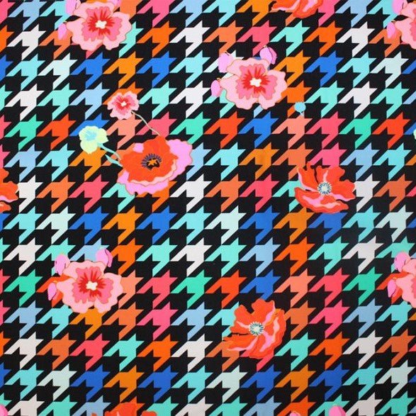 Printed Spandex Floating Poppies Blue